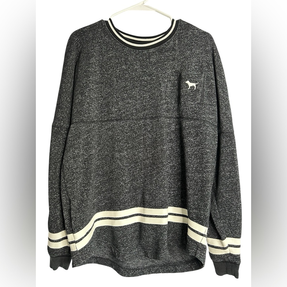 Victoria’s Secret PINK Gray Crewneck Sweater w/ Dog Logo • Size S